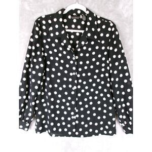 Liz Claiborne Collection Petite 10 Black White Polka Dot Tunic Blouse